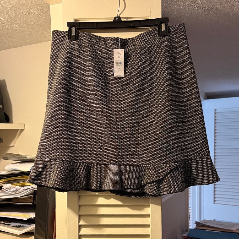 LOFT Charcoal Mini Skirt with Ruffle Hem